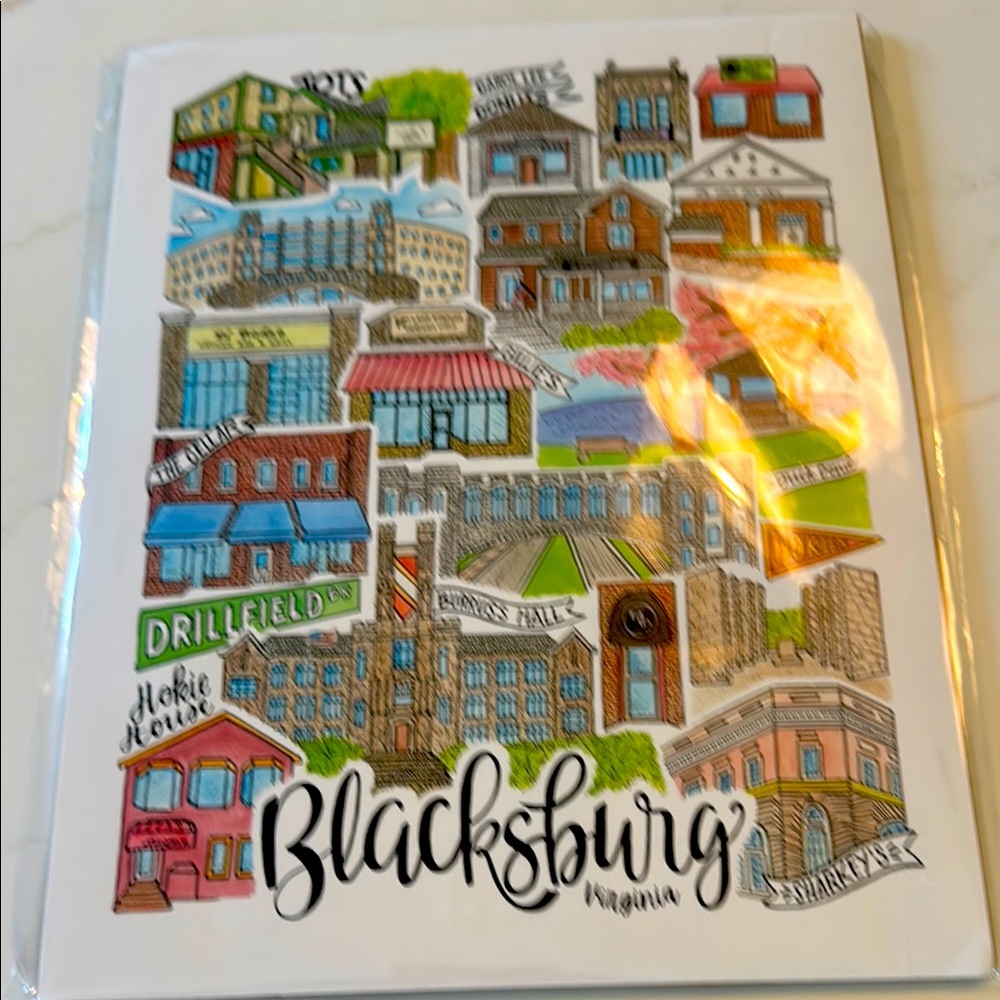 Blacksburg Virginia Tech VT Illustrated Print 8.5” x 12” NWT